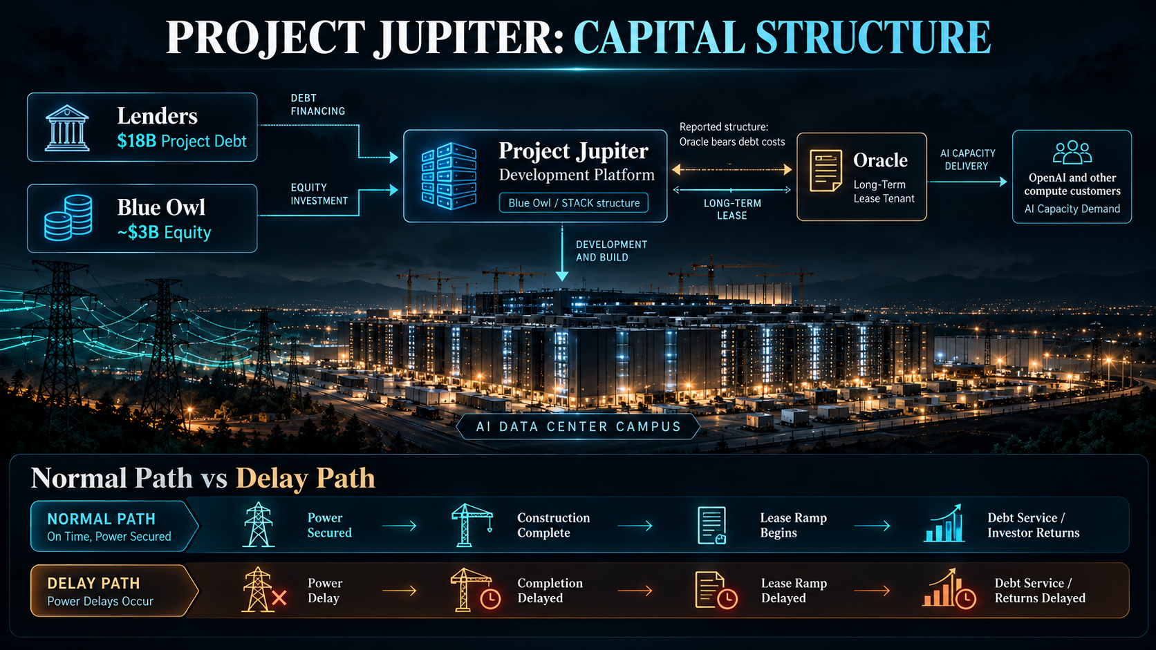 오라클 Project Jupiter 자금 구조와 전력 지연 시 일정 변화